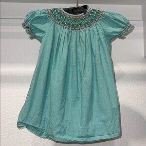 Embroidered Smock Green Dress